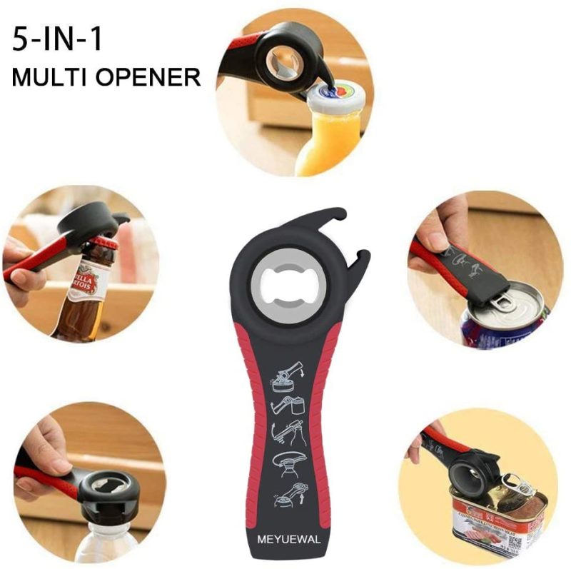 Kitchen & Dining |  Jar Opener, 5 In 1 Multi Function Can Opener Bottle Opener Kit With Silicone Handle Easy To Use For Children, Elderly And Arthritis Sufferers… (White) Home Decor & Cleaning Kitchen & Dining