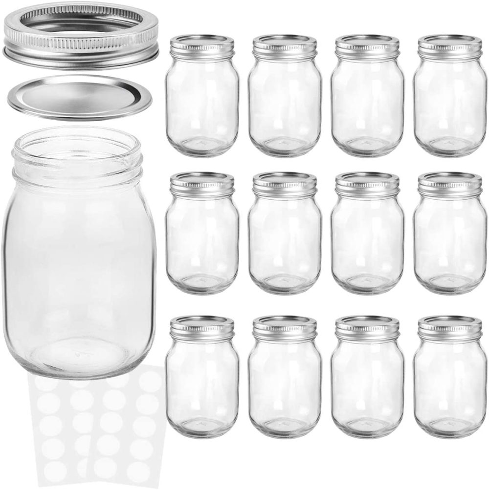 Kitchen & Dining |  Kamota Mason Jars 12 Oz With Regular Lids And Bands, Ideal For Jam, Honey, Wedding Favors, Shower Favors, Baby Foods, Diy Magnetic Spice Jars, 12 Pack, 20 Whiteboard Labels Included Cookware Cookware