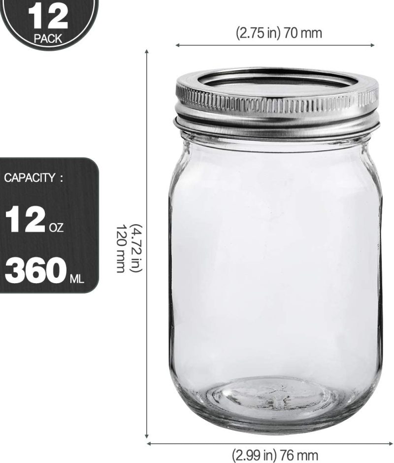 Kitchen & Dining |  Kamota Mason Jars 12 Oz With Regular Lids And Bands, Ideal For Jam, Honey, Wedding Favors, Shower Favors, Baby Foods, Diy Magnetic Spice Jars, 12 Pack, 20 Whiteboard Labels Included Cookware Cookware