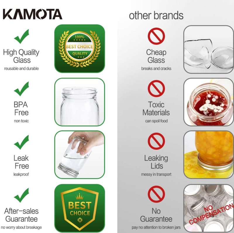 Kitchen & Dining |  Kamota Mason Jars 12 Oz With Regular Lids And Bands, Ideal For Jam, Honey, Wedding Favors, Shower Favors, Baby Foods, Diy Magnetic Spice Jars, 12 Pack, 20 Whiteboard Labels Included Cookware Cookware