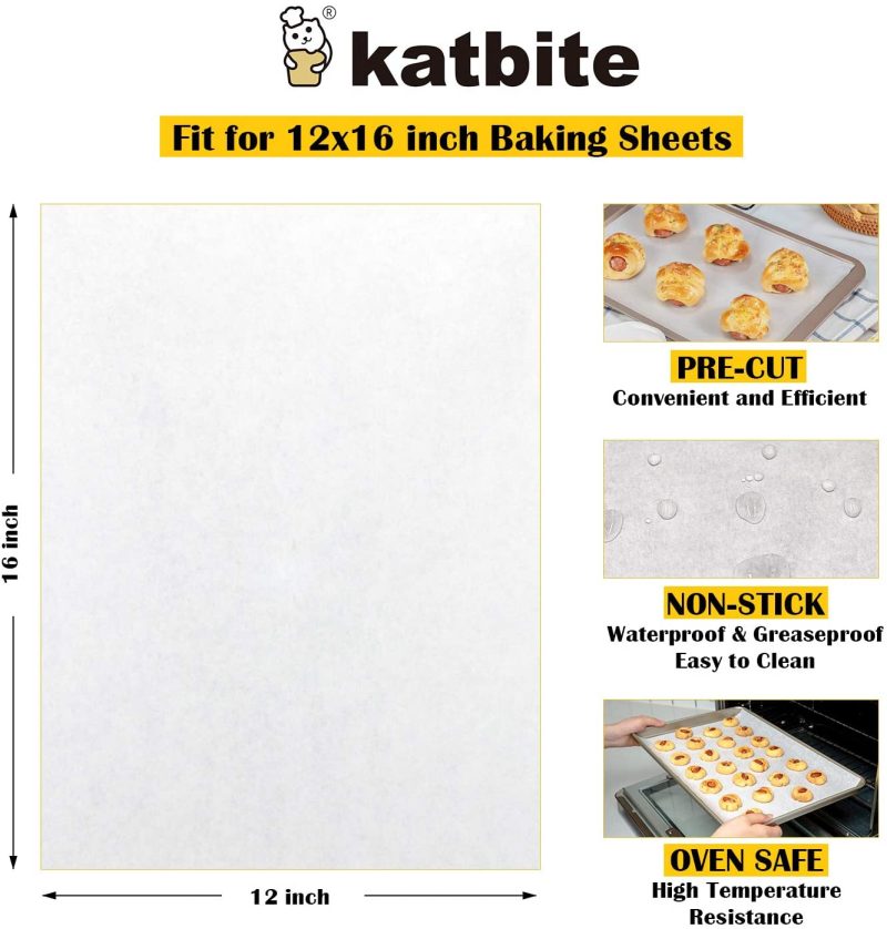 Kitchen & Dining |  Katbite 16X24 Inch Heavy Duty Parchment Paper Sheets, 100Pcs Precut Non-Stick Full Parchment Sheets For Baking, Cooking, Grilling, Frying And Steaming, Full Sheet Baking Pan Liners, Commercial Baking Bakeware Bakeware