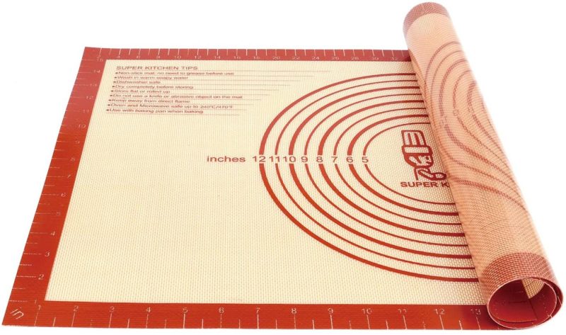 Kitchen & Dining |  Large Silicone Pastry Baking Mat With Measurements,16 X 26 Inch Silicone Fondant Sheet, Non-Slip Mat Sticks To Countertop For Rolling Dough ，Pie And Baking Mat By Folksy Super Kitchen (16X26, Red) Bakeware Bakeware