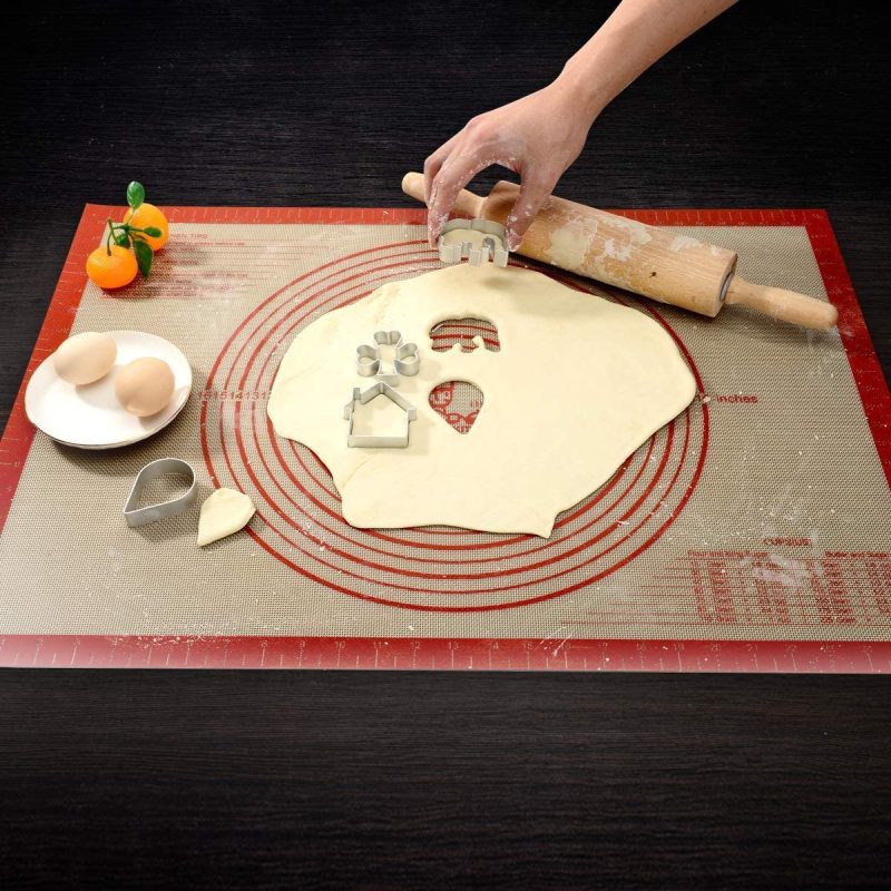 Kitchen & Dining |  Large Silicone Pastry Baking Mat With Measurements,16 X 26 Inch Silicone Fondant Sheet, Non-Slip Mat Sticks To Countertop For Rolling Dough ，Pie And Baking Mat By Folksy Super Kitchen (16X26, Red) Bakeware Bakeware