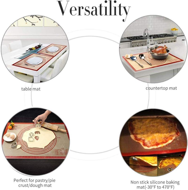 Kitchen & Dining |  Large Silicone Pastry Baking Mat With Measurements,16 X 26 Inch Silicone Fondant Sheet, Non-Slip Mat Sticks To Countertop For Rolling Dough ，Pie And Baking Mat By Folksy Super Kitchen (16X26, Red) Bakeware Bakeware