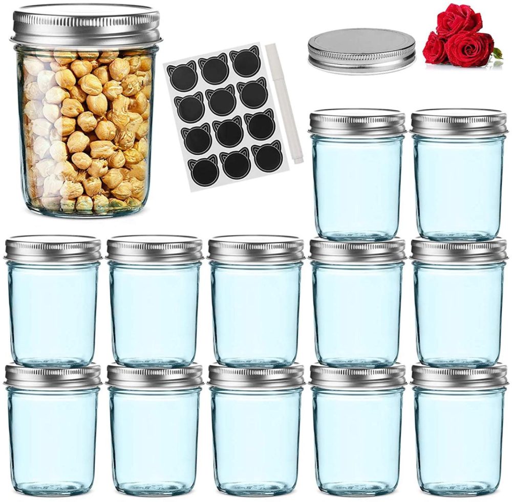 Kitchen & Dining |  Lovoin 12 Pack 12 Oz Glass Jars With Silver Metal Airtight Lids, Fashioned Mason Jars For Jams, Jellies, Fruit Syrups, Body Milk, Pizza Sauce – Blue Cookware 12