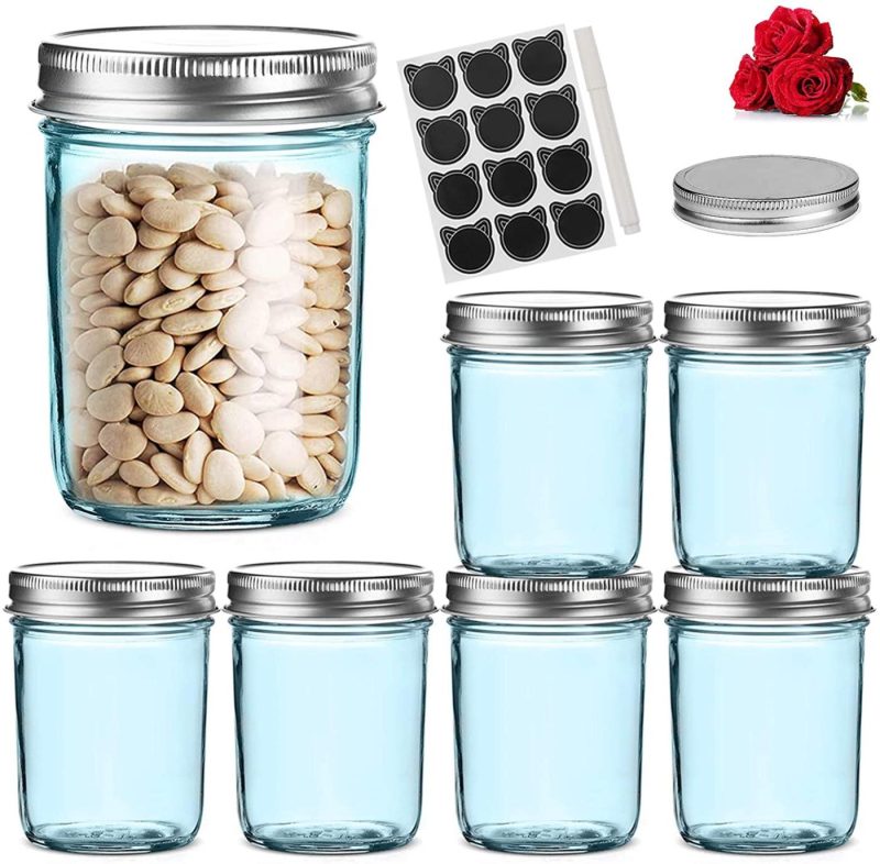 Kitchen & Dining |  Lovoin 12 Pack 12 Oz Glass Jars With Silver Metal Airtight Lids, Fashioned Mason Jars For Jams, Jellies, Fruit Syrups, Body Milk, Pizza Sauce – Blue Cookware 12