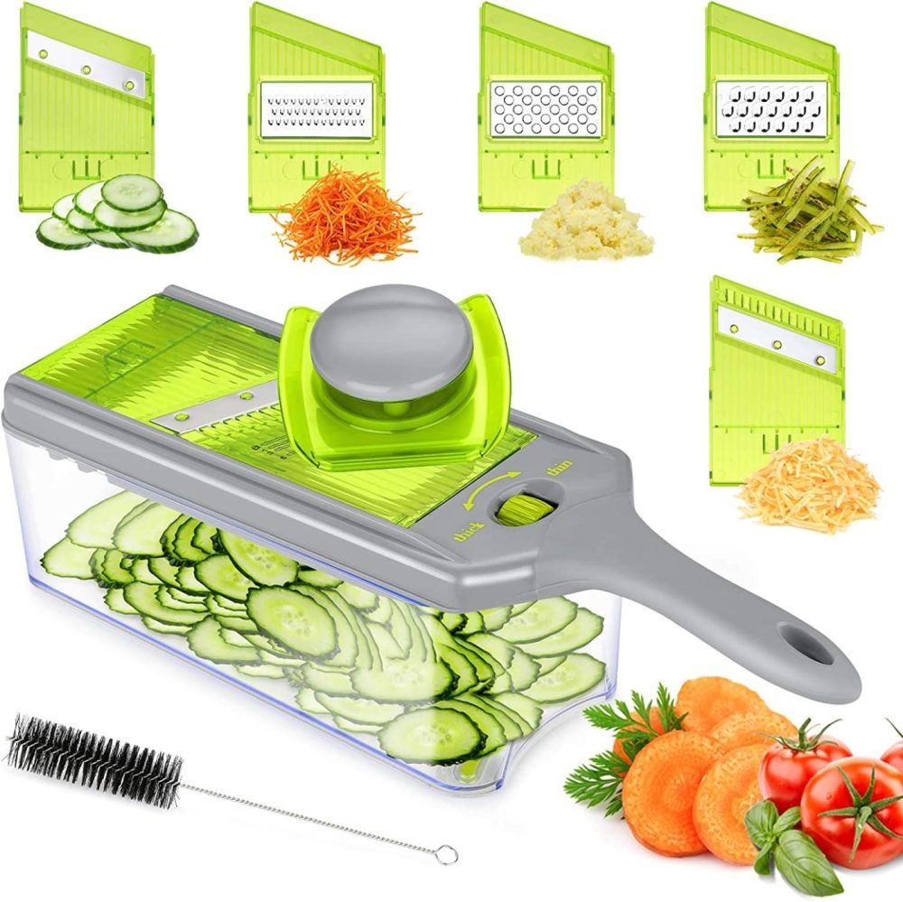 Kitchen & Dining |  Mandoline Slicer Thickness Adjustable, Fitnate 9 In 1 Vegetable Chopper And Slicer With 5 Replaceable Slicing Blades, Cheese Slicer Salad Chopper With Container, Great For Salad And Cheese Home Decor & Cleaning FITNATE