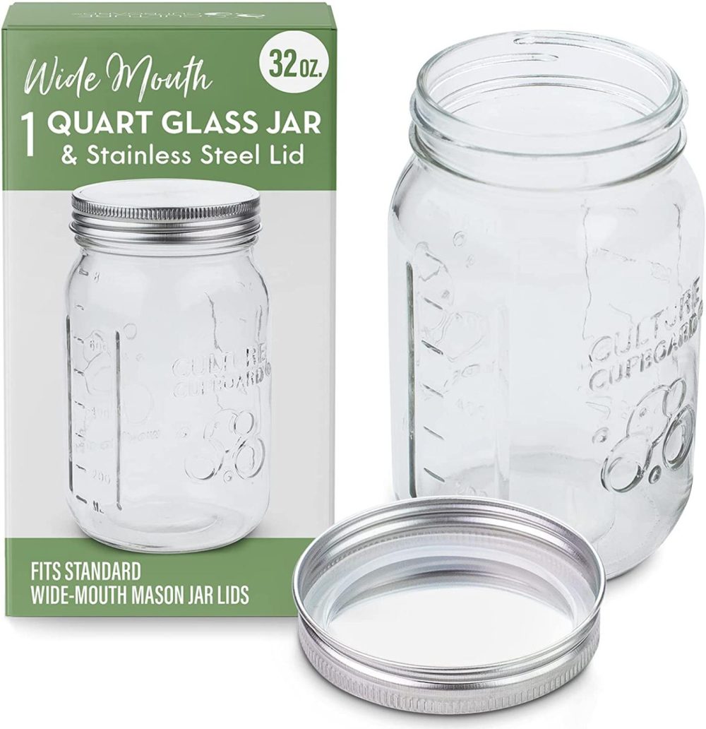 Kitchen & Dining |  Mason Jar Wide Mouth Glass Jar 32Oz (945Ml) With Lid For Kitchen Storage And Organization – Versatile Food Container For Canning Fermentation And Yogurt Makers Cookware Cookware