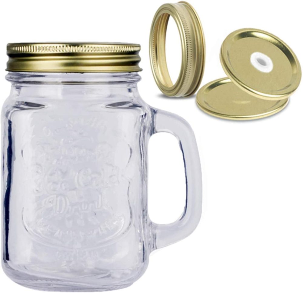 Kitchen & Dining |  Mason Jar With Handle Drinking Glasses 16 Oz Regular Mouth With Sealing Lid And Straw Lid ,Great For Drink Beverages,Crafts And Gifts (1 Pcs ) Cookware 1