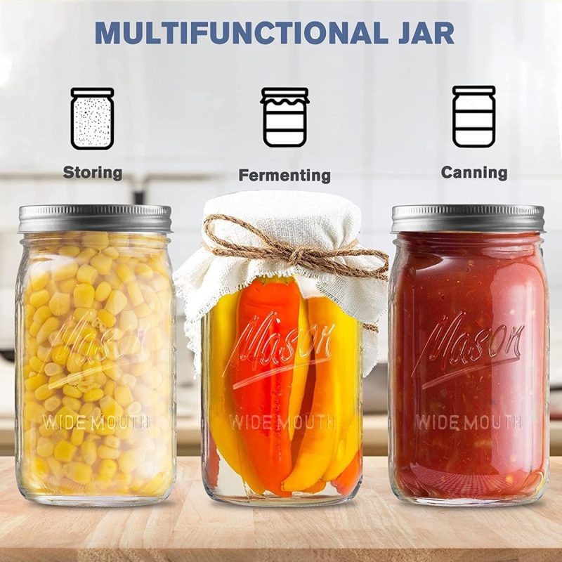 Kitchen & Dining |  Mason Jars 16 Oz (6 Pack), Regular Mouth Canning Jars With Lids And Bands,Glass Jars With Lids For Overnight Oats,Storing Food,Canning,Canning,Preserving, Jam,Jelly Cookware Cookware