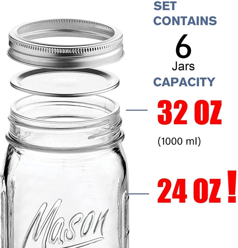 Kitchen & Dining |  Mason Jars 16 Oz (6 Pack), Regular Mouth Canning Jars With Lids And Bands,Glass Jars With Lids For Overnight Oats,Storing Food,Canning,Canning,Preserving, Jam,Jelly Cookware Cookware