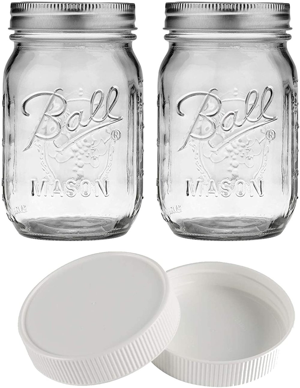 Kitchen & Dining |  Mason Jars 16 Oz With Plastic Mason Jar Lids (Bpa Free) Pint Mason Jars Regular Mouth (Set Of 2 – White) By Jarming Collections Cookware Cookware