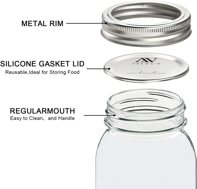 Kitchen & Dining |  Mason Jars 16Oz, 6 Pack Regular Mouth Jars With Lids And Bands (Split-Type),Extra 24 Lids–Gold Cookware AN ANEWSIR