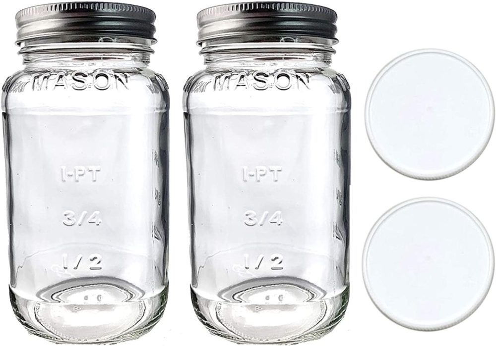 Kitchen & Dining |  Mason Jars 24Oz – Regular Mouth Mason Storage Jars With Lids (Set Of 2) Made In The Usa – Mason Jars With Plastic Mason Jar Lids (24 Ounce, White) Cookware Cookware