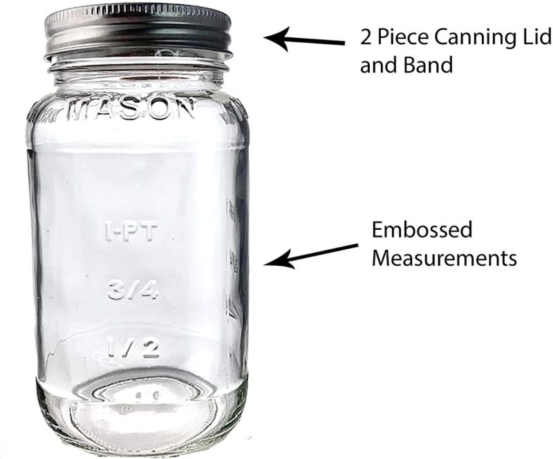 Kitchen & Dining |  Mason Jars 24Oz – Regular Mouth Mason Storage Jars With Lids (Set Of 2) Made In The Usa – Mason Jars With Plastic Mason Jar Lids (24 Ounce, White) Cookware Cookware