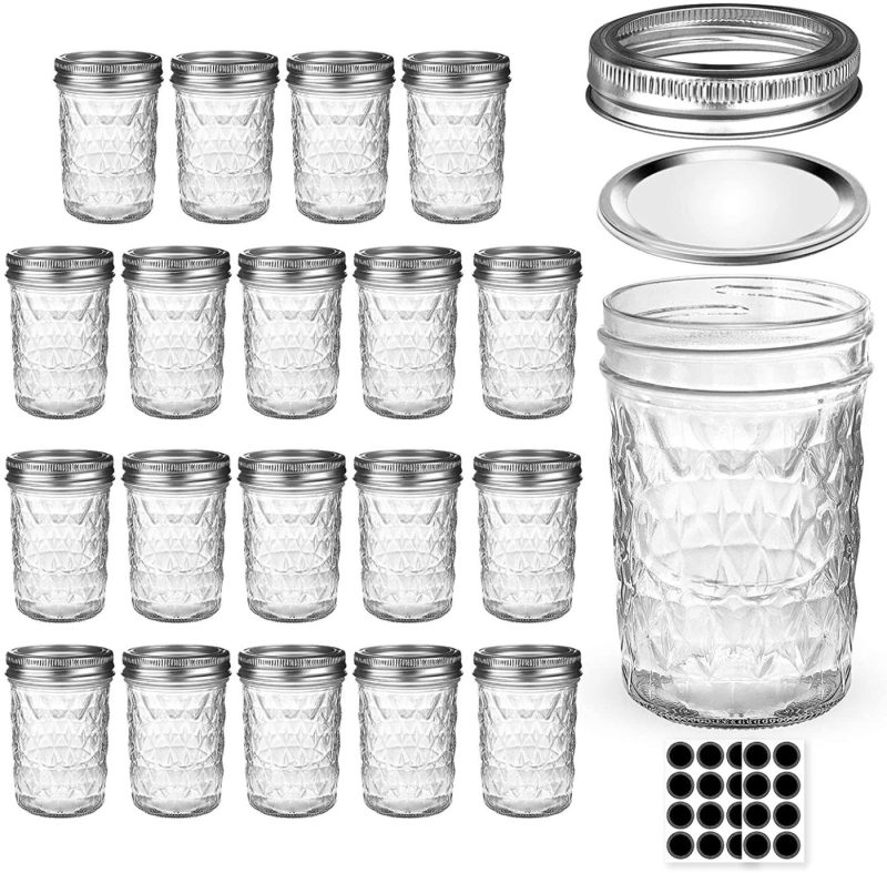 Kitchen & Dining |  Mason Jars 8 Oz, Aiviki Glass Regular Mouth Canning Jars With Silver Metal Airtight Lids And Bands For Sealing, Canning, Dry Food, Preserving, Jam, Honey, Jelly, Meal Prep, Overnight Oats, Food Storage, Salads 20 Pack 20 Whiteboard Labels Cookware 20