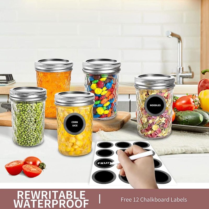 Kitchen & Dining |  Mason Jars 8 Oz, Aiviki Glass Regular Mouth Canning Jars With Silver Metal Airtight Lids And Bands For Sealing, Canning, Dry Food, Preserving, Jam, Honey, Jelly, Meal Prep, Overnight Oats, Food Storage, Salads 10 Pack 12 Whiteboard Labels Cookware 10