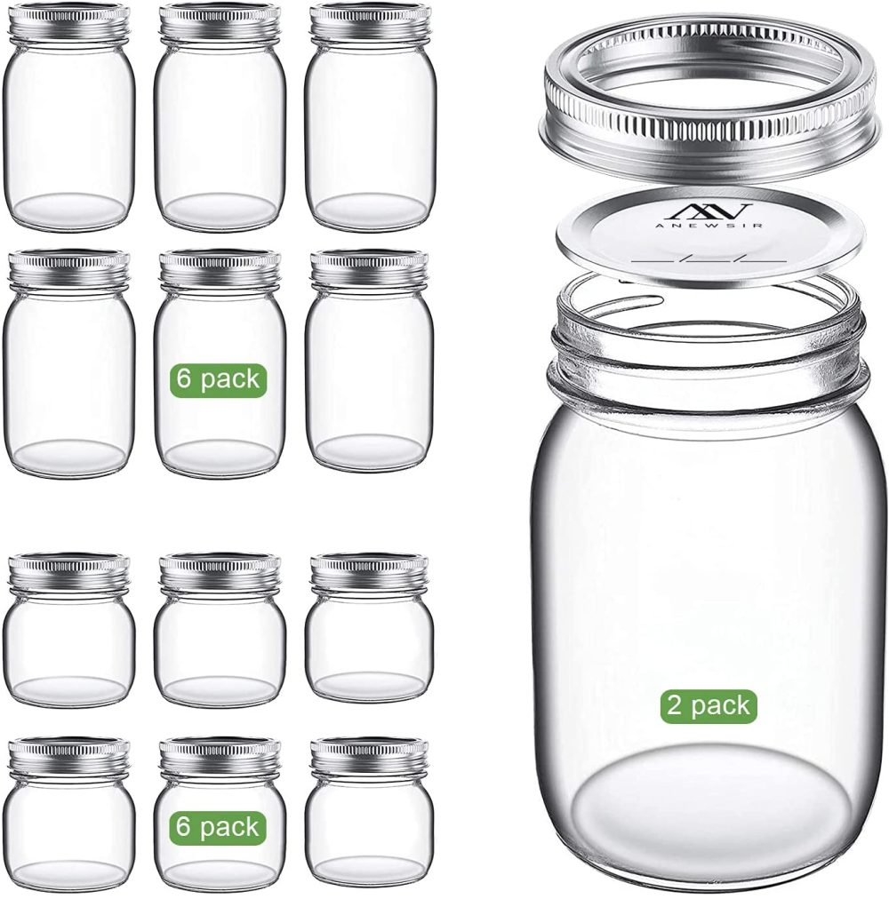 Kitchen & Dining |  Mason Jars Variety Pack (Set Of 14), Regular Mouth Jars With Lids And Bands(Split-Type),32Oz 2 Pack, 16Oz 6 Pack And 8Oz 6 Pack Cookware AN ANEWSIR