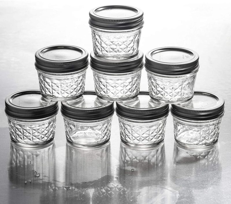 Kitchen & Dining |  Mason Jelly Jars-4 Oz. Each – Quilted Crystal Style 8 Pcs Cookware 8