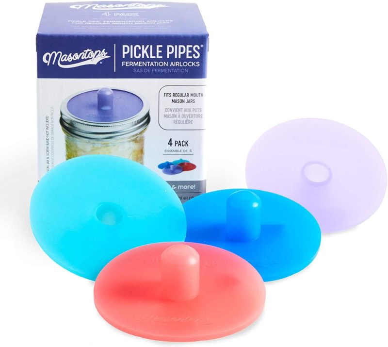 Kitchen & Dining |  Masontops Pickle Pipes – Waterless Airlock Fermentation Lids – Regular Mouth Mason Jar Fermenter Caps – Premium Silicone Home Brewing & Wine Making Home Brewing & Wine Making