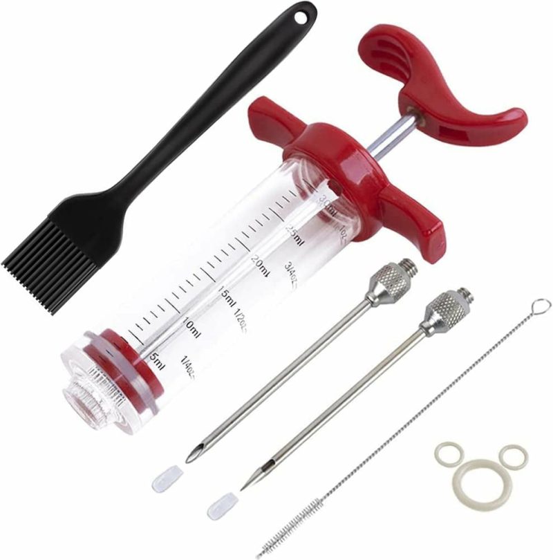 Kitchen & Dining |  Meat Injector Syringe,Stainless Steel Food Seasoning Syringe Kit With 1Pc Barbecue Brush, 2Pcs Needles And 1Pc Needles Cleaner, Great For Bbq, Grilling, Baking And Cooking Home Decor & Cleaning bayrick