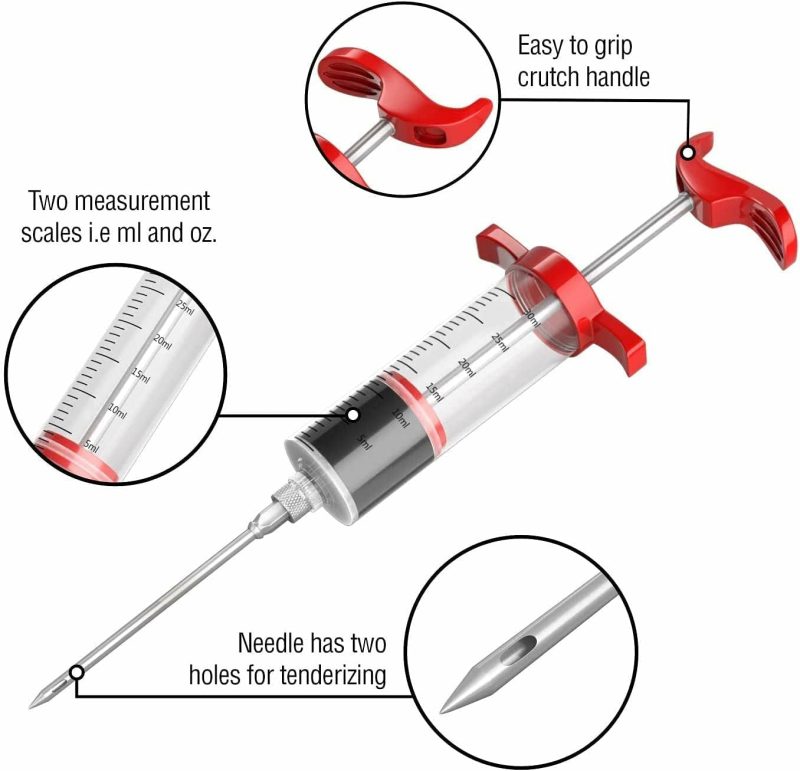 Kitchen & Dining |  Meat Injector Syringe,Stainless Steel Food Seasoning Syringe Kit With 1Pc Barbecue Brush, 2Pcs Needles And 1Pc Needles Cleaner, Great For Bbq, Grilling, Baking And Cooking Home Decor & Cleaning bayrick