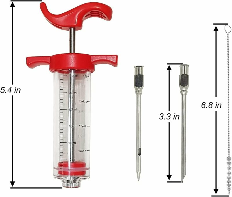 Kitchen & Dining |  Meat Injector Syringe,Stainless Steel Food Seasoning Syringe Kit With 1Pc Barbecue Brush, 2Pcs Needles And 1Pc Needles Cleaner, Great For Bbq, Grilling, Baking And Cooking Home Decor & Cleaning bayrick