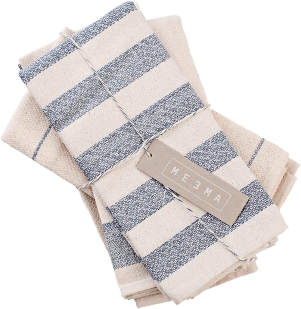 Kitchen & Dining |  Meema Dish Towels For Kitchen | Set Of 4, 20 X 28 In. Super Absorbent Weave Cotton Kitchen Towels | Made With Upcycled Denim And Cotton | Zero Waste Unpaper Towels, Dish Rags, And Tea Towels Home Decor & Cleaning Blue Striped