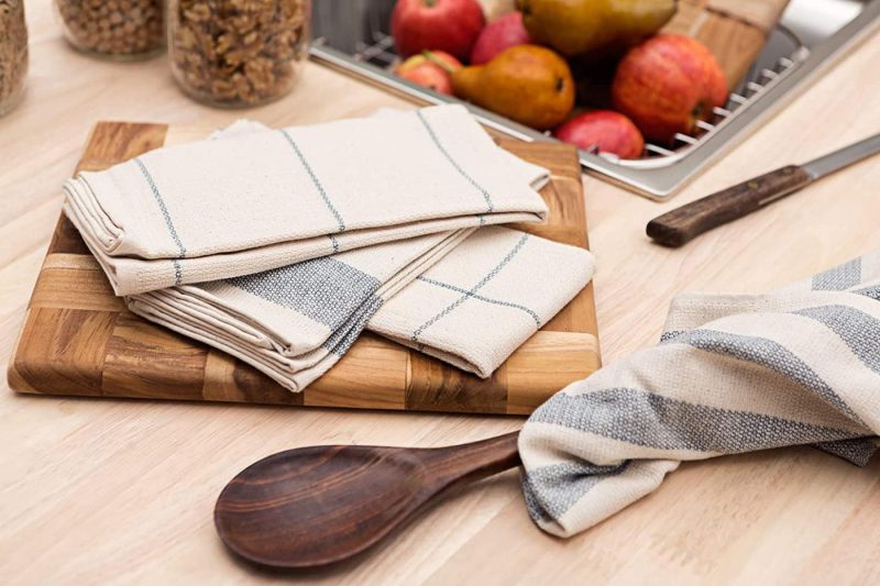 Kitchen & Dining |  Meema Dish Towels For Kitchen | Set Of 4, 20 X 28 In. Super Absorbent Weave Cotton Kitchen Towels | Made With Upcycled Denim And Cotton | Zero Waste Unpaper Towels, Dish Rags, And Tea Towels Home Decor & Cleaning Blue Striped