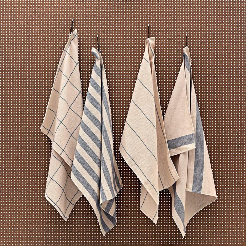 Kitchen & Dining |  Meema Dish Towels For Kitchen | Set Of 4, 20 X 28 In. Super Absorbent Weave Cotton Kitchen Towels | Made With Upcycled Denim And Cotton | Zero Waste Unpaper Towels, Dish Rags, And Tea Towels Home Decor & Cleaning Blue Striped