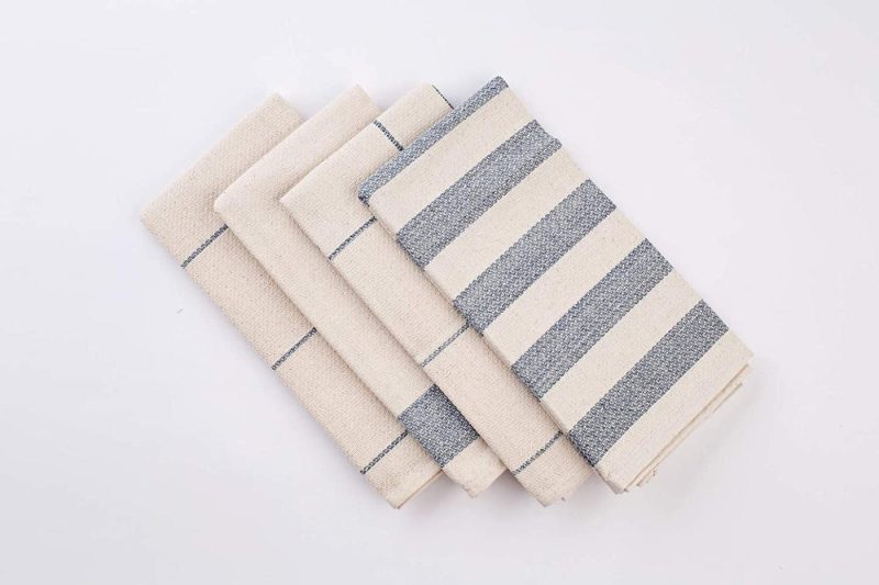 Kitchen & Dining |  Meema Dish Towels For Kitchen | Set Of 4, 20 X 28 In. Super Absorbent Weave Cotton Kitchen Towels | Made With Upcycled Denim And Cotton | Zero Waste Unpaper Towels, Dish Rags, And Tea Towels Home Decor & Cleaning Blue Striped