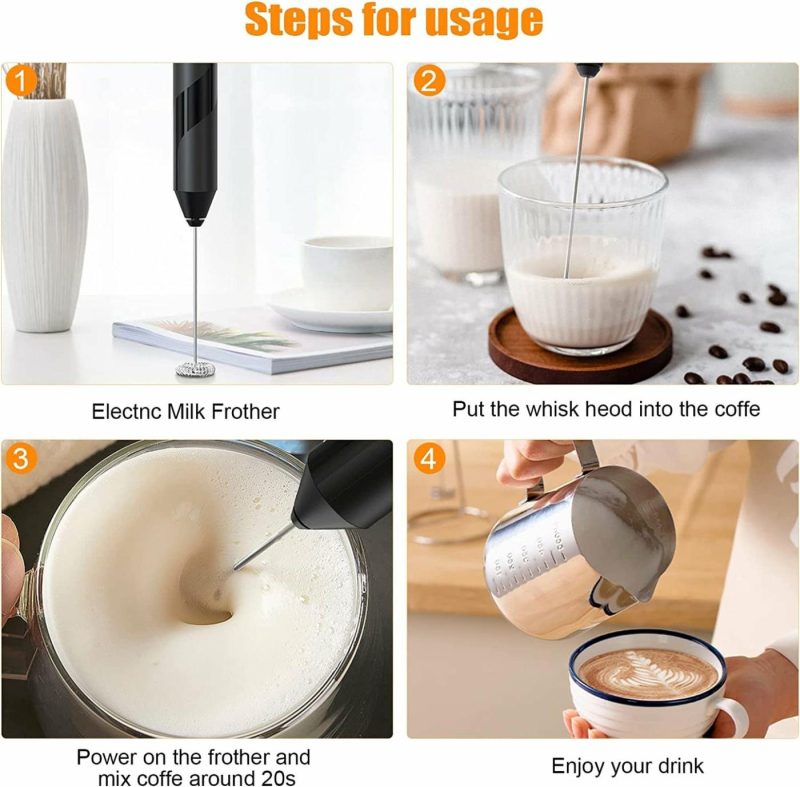 Kitchen & Dining |  Milk Frother Handheld, Battery Operated Drink Mixer For Coffee, Handheld Electric Stirrer Foam Maker Whisk, Stainless Steel Milk Foamer For Coffee Latte, Cappuccino, Frappe, Matcha Coffee, Tea & Espresso Appliances ABS Plastic