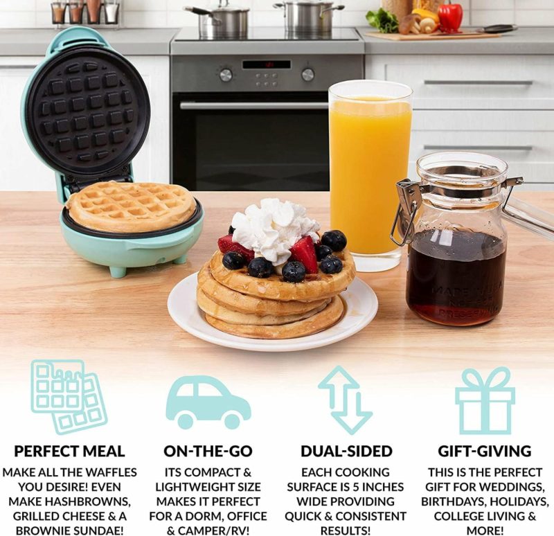 Kitchen & Dining |  Mini Personal Electric Waffle Make Home Decor & Cleaning Aqua