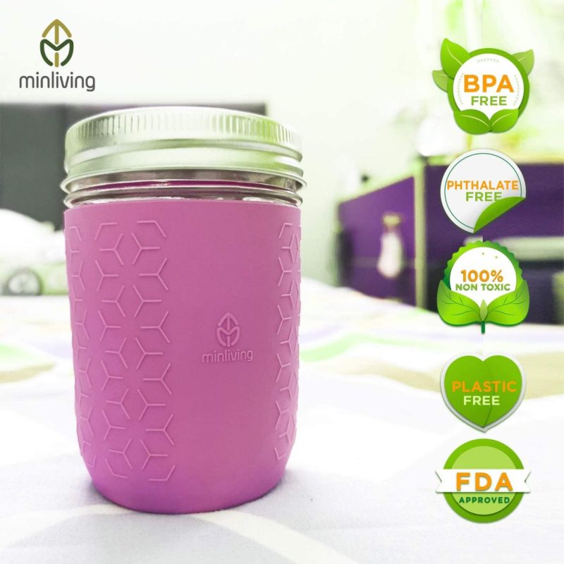 Kitchen & Dining |  Minliving Silicone Mason Jar Protector Sleeve 8Oz (Half Pint) Fits Ball, Kerr Regular-Mouth Jars, Kids Cup Holder (Violet, 1) Jar Not Included Previously Known As Hallgems Cookware Cookware