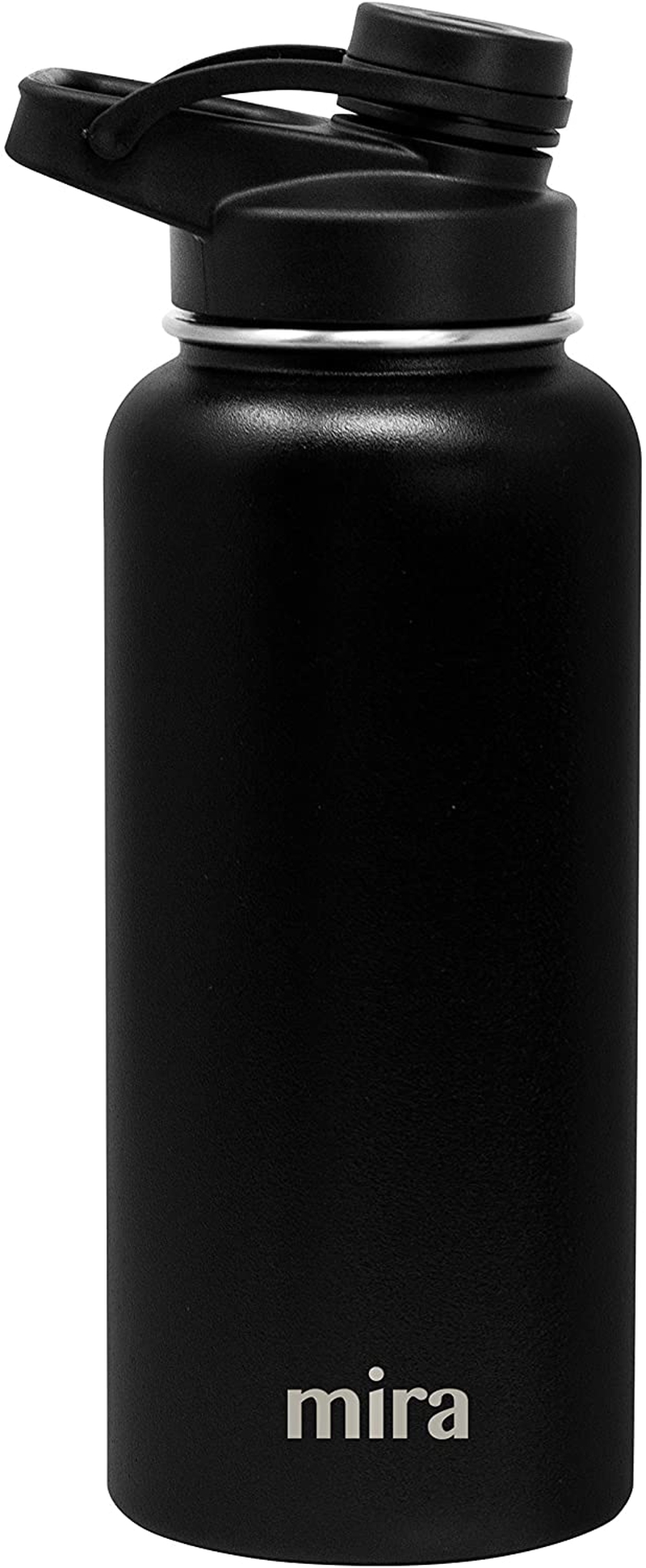 Kitchen & Dining |  Mira Stainless Steel Insulated Sports Water Bottle – Hydro Metal Thermos Flask Keeps Cold For 24 Hours, Hot For 12 Hours – Bpa-Free Spout Lid Cap (32 Oz (960 Ml, 1 Qt), Black) Home Decor & Cleaning black