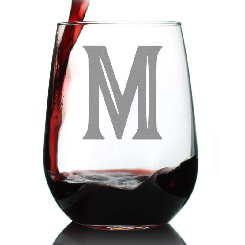 Kitchen & Dining |  Monogram Bold Letter M – Stemless Wine Glass – Personalized Gifts For And Men – Large Engraved Glasses Bar Tools & Drinkware Bar Tools & Drinkware