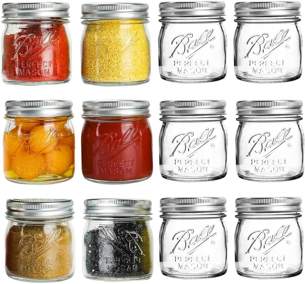 Kitchen & Dining |  Mouth Mason Jars 8 Oz – 12 Pack Glass Canning Jars With Silver Metal Airtight Regular Lids And Bands,Clear Quart Mason Jars For Canning, Preserving, Baby Food, Diy Projects, Honey, Jam, Jelly Cookware 12