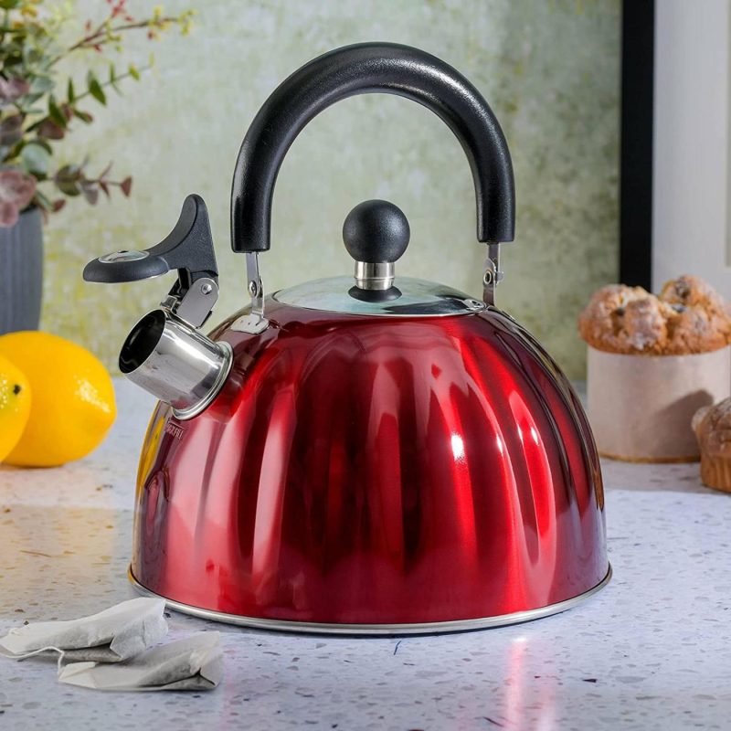 Kitchen & Dining |  Mr. Coffee Twining 2.1 Quart Pumpkin Shaped Stainless Steel Whistling Tea Kettle, Metallic Red Cookware Brushed Satin