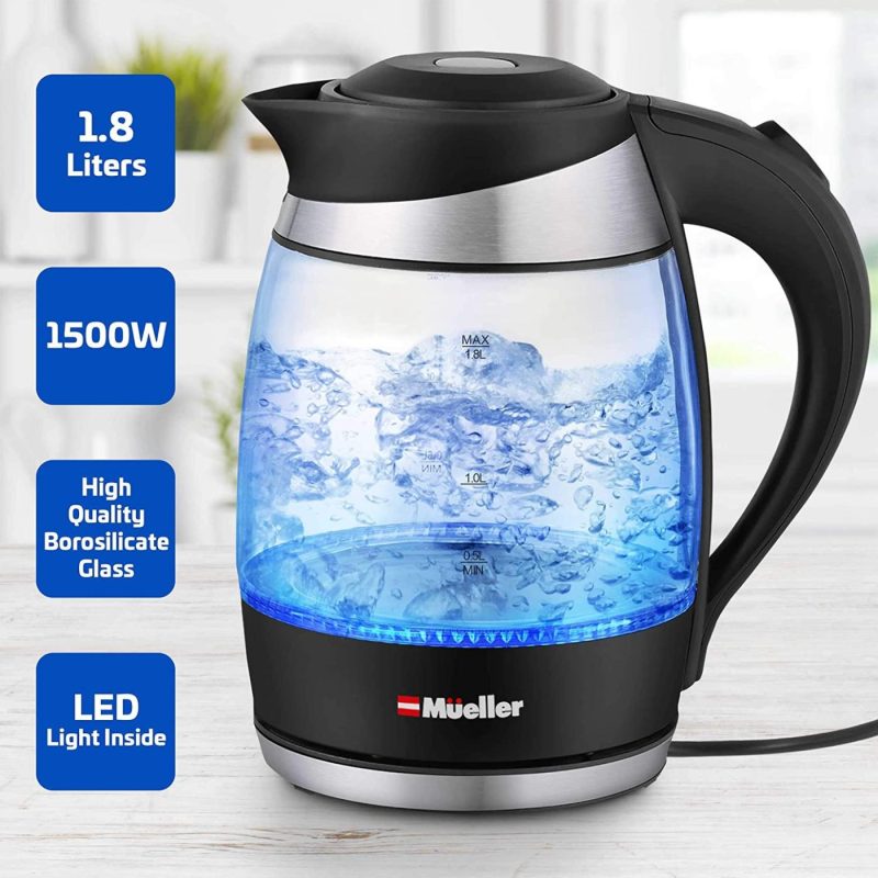 Kitchen & Dining |  Mueller Ultra Kettle: Model No. M99S 1500W Electric Kettle With Speedboil Tech, 1.8 Liter Cordless With Led Light, Borosilicate Glass, Auto Shut-Off And Boil-Dry Protection Coffee, Tea & Espresso Appliances Coffee, Tea & Espresso Appliances