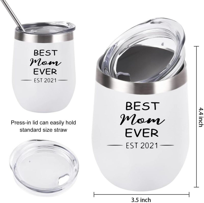 Kitchen & Dining |  New Parents Gifts, Best Dad And Mom Ever Est 2021 Tumbler Set, New Mom And Dad Parents Baby Shower New Pregnancy Gift, Insulated Stainless Steel Wine Tumbler With Lid Straw(12Oz, Black And White) Bar Tools & Drinkware Bar Tools & Drinkware