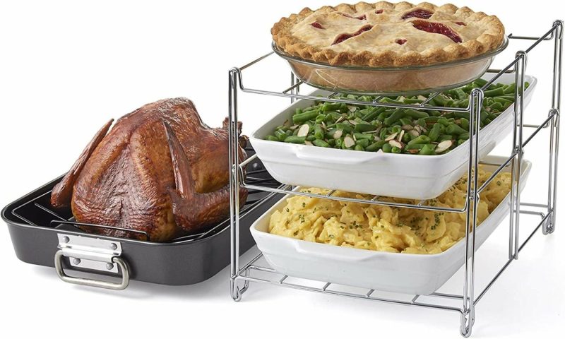 Kitchen & Dining |  Nifty Expandable Roasting Rack – Easy-Grip Handles, Multipurpose Cooking Accessory, Chrome-Plated Steel, Dishwasher Safe, Heavy-Duty Design For Turkey, Ham, Goose, Or Roast Cookware Cookware