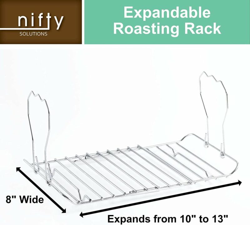 Kitchen & Dining |  Nifty Expandable Roasting Rack – Easy-Grip Handles, Multipurpose Cooking Accessory, Chrome-Plated Steel, Dishwasher Safe, Heavy-Duty Design For Turkey, Ham, Goose, Or Roast Cookware Cookware