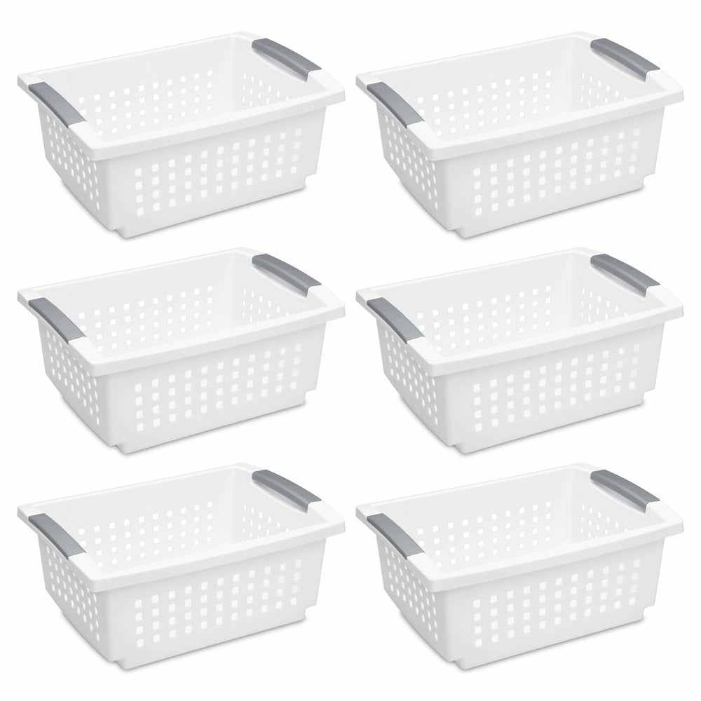 Kitchen & Dining |  Plastic Medium Stacking Basket White Set Of 6 Home Decor & Cleaning Case of 6