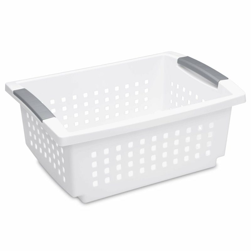 Kitchen & Dining |  Plastic Medium Stacking Basket White Set Of 6 Home Decor & Cleaning Case of 6