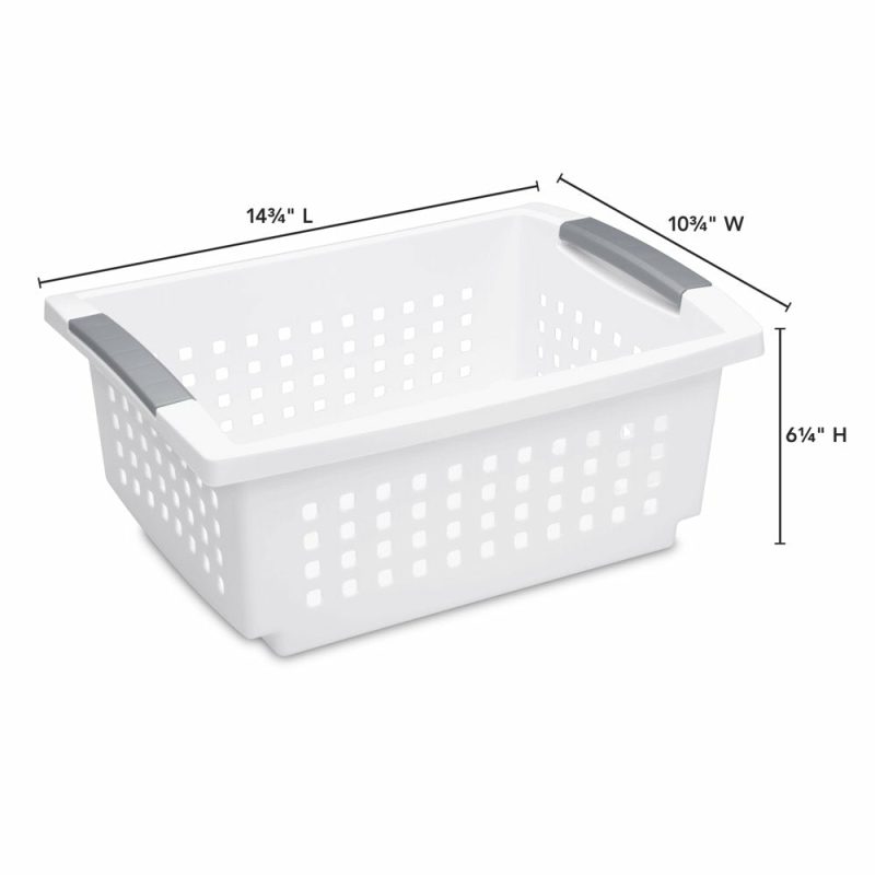 Kitchen & Dining |  Plastic Medium Stacking Basket White Set Of 6 Home Decor & Cleaning Case of 6