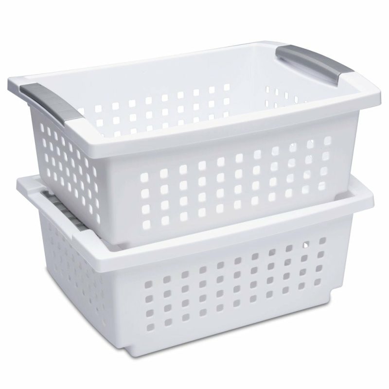 Kitchen & Dining |  Plastic Medium Stacking Basket White Set Of 6 Home Decor & Cleaning Case of 6