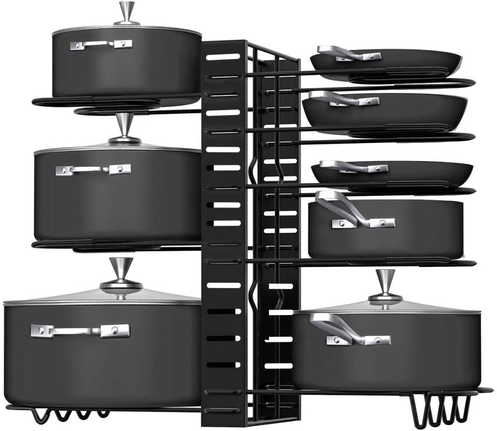 Kitchen & Dining |  Pot Rack Organizers, G-Ting 8 Tiers Pots And Pans Organizer, Adjustable Pot Lid Holders & Pan Rack For Kitchen Counter And Cabinet, Lid Organizer For Pots And Pans With 3 Diy Methods(Upgrade Version) Cookware black