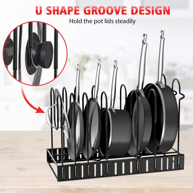 Kitchen & Dining |  Pot Rack Organizers, G-Ting 8 Tiers Pots And Pans Organizer, Adjustable Pot Lid Holders & Pan Rack For Kitchen Counter And Cabinet, Lid Organizer For Pots And Pans With 3 Diy Methods(Upgrade Version) Cookware black