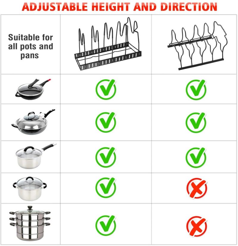 Kitchen & Dining |  Pot Rack Organizers, G-Ting 8 Tiers Pots And Pans Organizer, Adjustable Pot Lid Holders & Pan Rack For Kitchen Counter And Cabinet, Lid Organizer For Pots And Pans With 3 Diy Methods(Upgrade Version) Cookware black