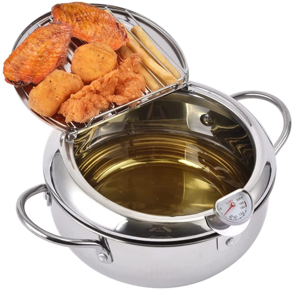 Kitchen & Dining |  Prodent Deep Fryer Pot,304 Stainless Steel Oil Fryer With Lid,Frying Pot With Thermometer,Deep Frying Pan For Kitchen French Fries,Fish And Shrimp(7.9Inch,Silver) Home Decor & Cleaning Kitchen & Dining